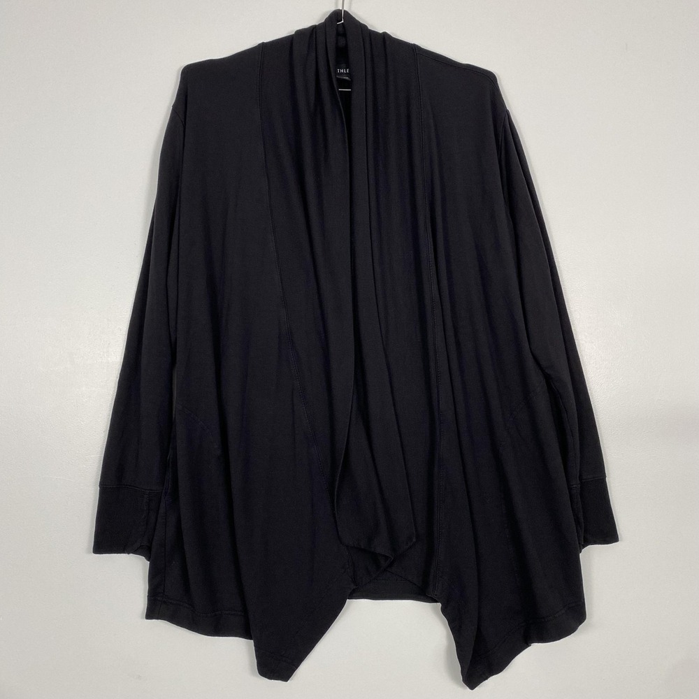 Athleta Jacket Womens Large Black Modal Open Front Cardigan Pockets Athleisure